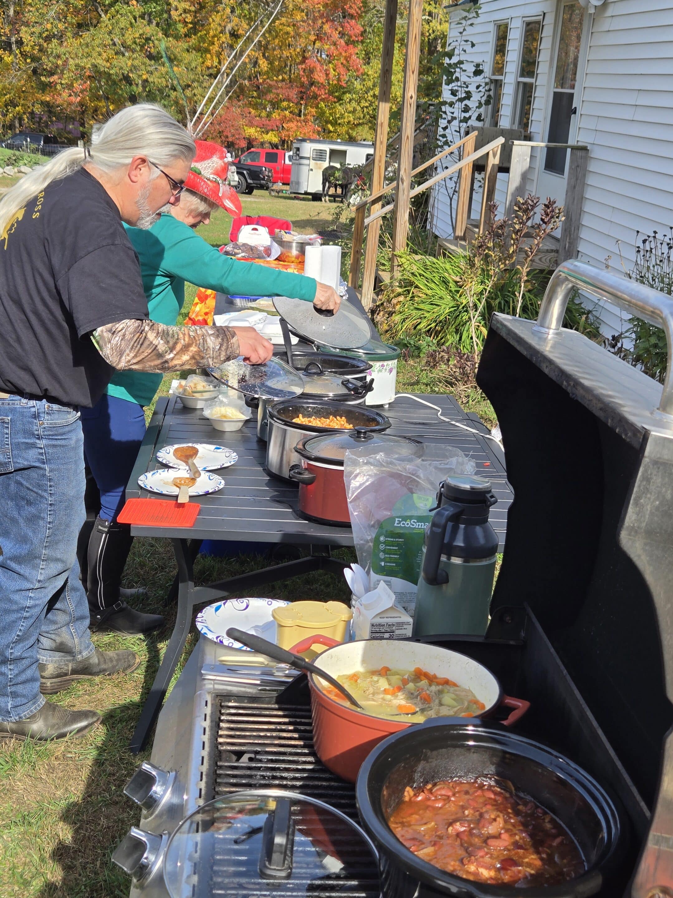 Outdoor cooking with various dishes